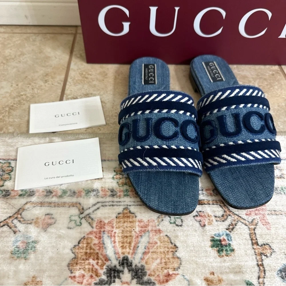 New authentic Gucci Jane Slide denim Sandal size 37.5